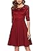 Women's Vintage Floral Lace Cocktail Party Knee Length Dress with 3/4 Sleeves Burgundy