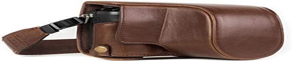 MegaGear MG1301 Ever Ready Leather Case and Strap with Battery Access and 12-32 mm Lens for Panasonic Lumix DMC-GX85/GX80 Camera - Dark Brown