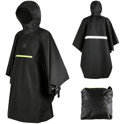 ZQSQD 3 en 1 Impermeable para Lluvia Hombres y Mujeres, Poncho de Lluvia Reflectante con Capucha, Chubasquero con Bolsillos con Cremallera, Adecuado para Senderismo, Acampada y Ciclismo