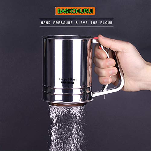Handheld Squeeze Stainless Steel Flour Sifter with Silicone Handle