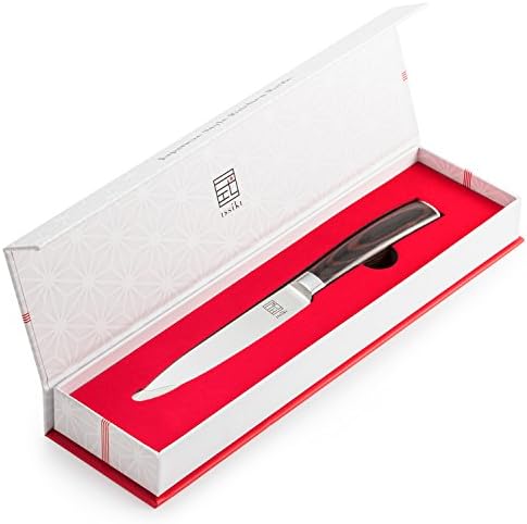 ISSIKI Cutlery Professional 5 Inch Utility Knife, Kitchen Knife, High Carbon Stainless Steel, Sharp Cutlery, Ergonomic Black Handle with Gift Box