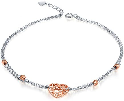 14ct 585 White Rose Gold Double Chain Diamond-Cutting Anklet (23.5cm) Women Jewellery Gift