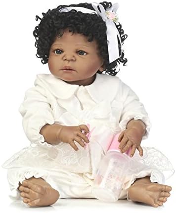 22 inch Black Cute Newborn Baby Doll Girl (Silicone Full Body, Waterproof) Reborn Dolls African American Doll