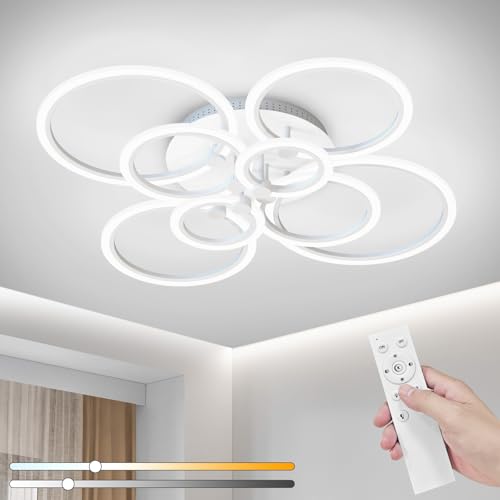 JSXing Lámpara de Techo Moderna, Lampara de Techo LED Regulable de Montaje Empotrado, Luces de 80CM, Accesorios de Iluminación para Dormitorio, Comedor, Sala de Estar (Blanco-8 Luces)