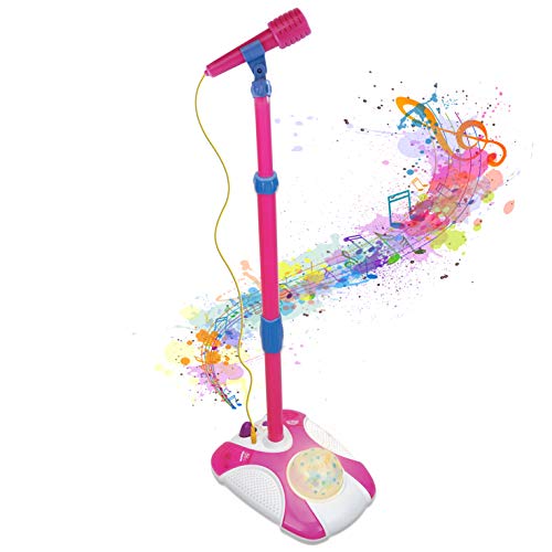 Karaoke Disco Light Adjustable Mic & Speaker Stand! Connects to iPods, Smartphones & MP3 Players. Includes 12 pre-Loaded Popular Songs (Pink)