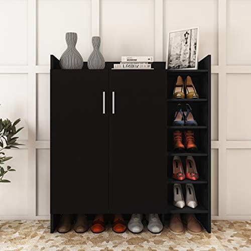 Homeaning Shoe Storage Cabinet with Adjustable Shelves Wooden Shoe Rack Cupboard Sideboard Organizer Stand Unit with 2 Doors