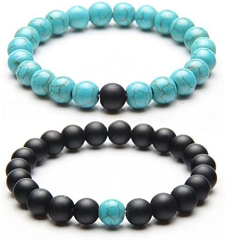8mm Stone Beads Bracelet Couple Bracelets For him and her Distance Bracelets for couples (Blue)