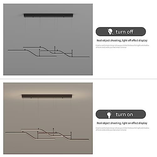Siittoo Moderna lámpara colgante negra, lámpara de araña LED regulable de 45 W con control remoto, lámpara colgante lineal de 3 ondas de luz para comedor, cocina, isla de restaurante (52 pulgadas)