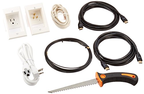 PowerBridge ONE-PRO-IKH2 Single Outlet Recessed In-Wall Cable Management System, Two 10-Foot High-Speed HDMI Cables (Latest Standard), Plus Drywall Saw and Cable-Puller Bundle