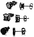 FIBO STEEL 3 Pairs Stainless Steel Black Stud Earrings for Men Women Hypoallergenic Mens Earrings Stud Set, Black Silver Square Round Diamond CZ Stud Earrings Pierced 3mm-8mm