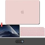 GMYLE MacBook Air 13 Inch Case 2018 Release A1932 with Touch ID Retina Display Bundle, Smooth Plastic Hard Shell, Privacy Webcam Cover Slide, Screen Protector and Keyboard Cover Set - Rose Quartz