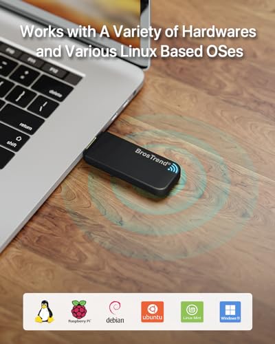 BrosTrend WiFi Adapter Linux 1200Mbps, WiFi USB Linux for Ubuntu, Kali, Mint, Debian, Kubuntu, Mate, Zorin, PureOS, Raspberry Pi, Windows etc. Dual Band 5GHz 867Mbps + 2.4GHz 300Mbps, USB3.0