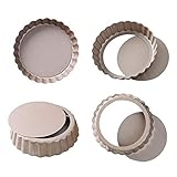 Bakerdream Round Non-stick Tart Pan Quiche Pan with Removable Bottom Mini Tart Pan Pie Pan with Loose Bottom, 3.5 Inch (Pack of 4)