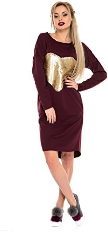 Issa Plus Long Sleeve Loose Women Summer Party Dress with Pokets and Plus Size (3XL, Burgundy)