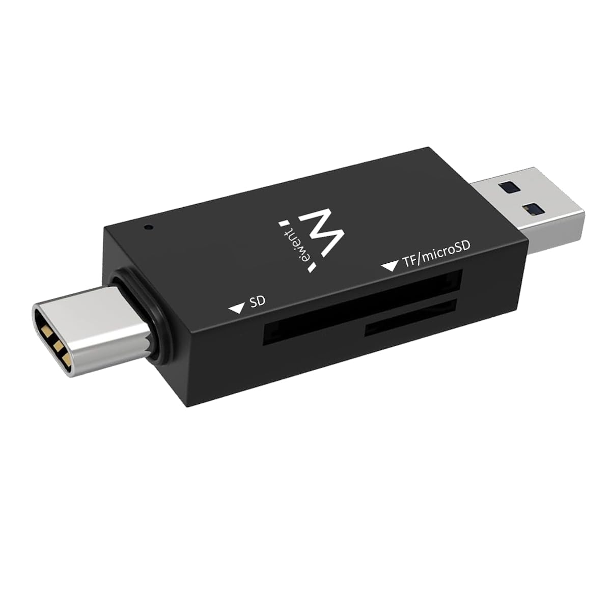 Ewent ew1075 Memory Card Reader SD/SDHC/SDXC/Micro SD, USB 2 in 1 USB 3.1 Type C + USB 3.1 Type A for PC Laptop Macbook Pro Black