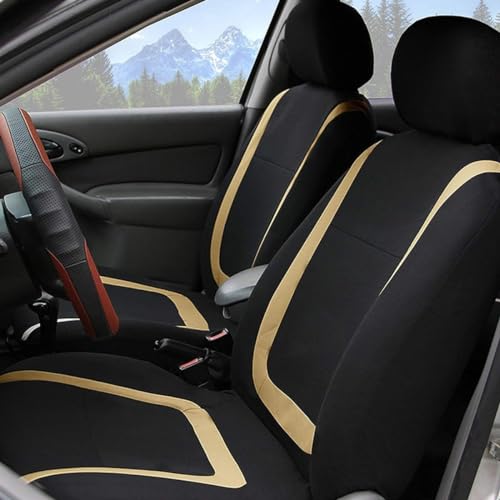 Car Seat Covers Full Set, Breathable Premium Cloth Automotive Seat Cover, Universal Front and Rear Seat Covers, Easy to Install Car Accessories for Most Cars Trucks SUV (Beige)