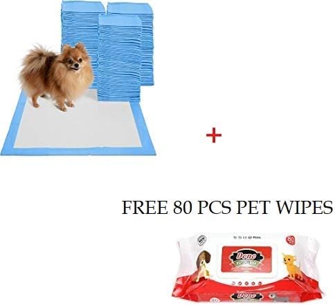 Emily Pets Training and Puppy Pads Regular Set (Blue) with 80PC Dog Wipes Lemon Fragrance (50-Count, 45 x 60 cm)