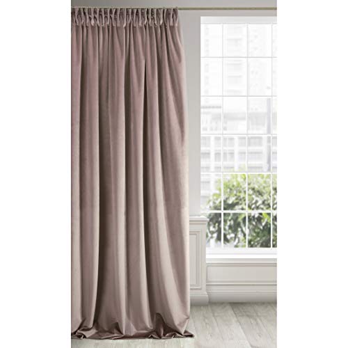 Eurofirany Soft Plain Opaque Velvet Curtain with Rufflette Tape For Rail - 1 Unit, Thick Fluffy Panel Drape Classic Glamour Elegant Living Room Bedroom, W55 x L106, 140x270 cm, Powder Pink