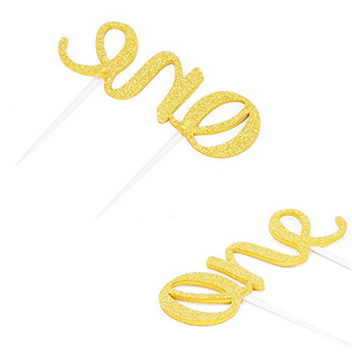 Gold ONE Celebration Cake Toppers Crystal Rhinestone 1st Birthday Party Decoration