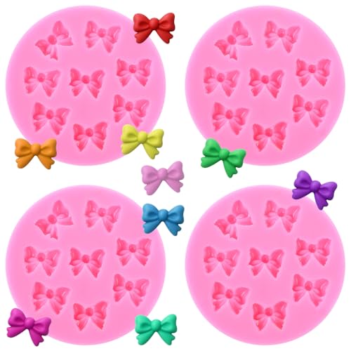 4 PCS Mini Bows Chocolate Mould, Silicone Fondant Bow Molds for Chocolate, Silicone Candy Bows Molds for DIY Desserts, Cake Pop, Candy, Cake Decorating