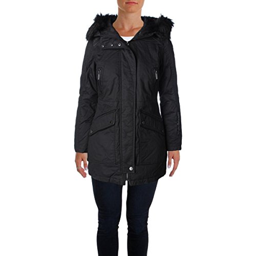 image for French Connection Womens Mixed Media Hooded Parka Coat Black L, Large