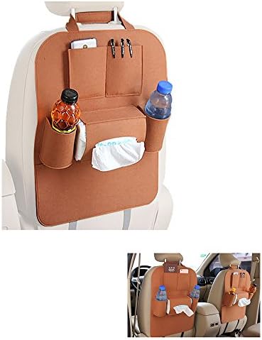 Yoosion Backseat Car Organizer Brown Multi-pocket Felt Automobile Back Seat Storage Bag for Pen, Bottle, Tissue Box, Toys, iPad