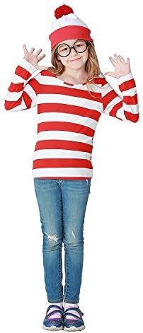 Adkinly Unisex Wheres Waldo/Wally Kids Costume Kit, Red/White, Large-Height(120-130)cm