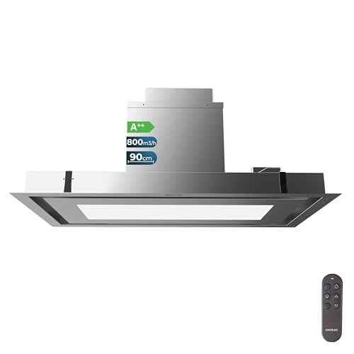 Deckenintegrierte Dunstabzugshaube 90 cm Bolero Flux Tir 908000 Inox A++. Edelstahloptik, Saugleistung 800 m³/h, Fernbedienung, Kohlefilter, Booster