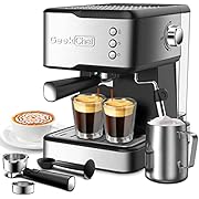 Geek Chef Espresso Machine Coffee Machine with Milk Frother Steam Wand, 20 Bar Pump Pressure Espresso and Cappuccino latte Maker, 1.5L Water Tank, for Home Barista, 950W, Black, Stainless steel