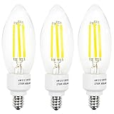 3-PACK 110V 4W E12 Clear LED Filament Bulbs - 2700K Warm White 40W Equivalent LED Filament Light Bulb - E12 Candelabra Base - 400LM 360 Degree Beam Angle