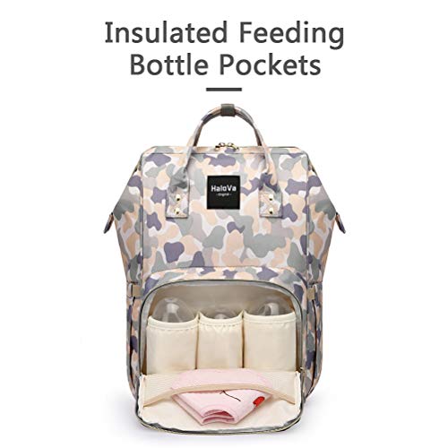 HaloVa Diaper Bag Multi-Function Waterproof Travel Backpack Nappy Bags for Baby Care, Large Capacity, Stylish and Durable, Camouflage Pink
