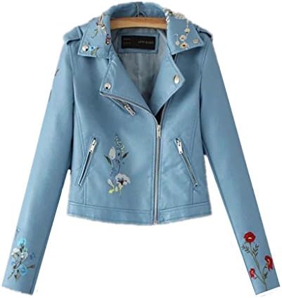 Season Show Women's Slim Fit Faux Leather PU Moto Biker Jacket Blue S