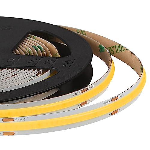 COB LED Strip 5M, Warm White 2700K LED Strip Light DC24V, 480LEDs/M, CRI 90+ Super Bright Uniform Dotless LED Tape Lights for Cabinet Kitchen Home DIY Indoor Lighting Projects (No Power Supply)