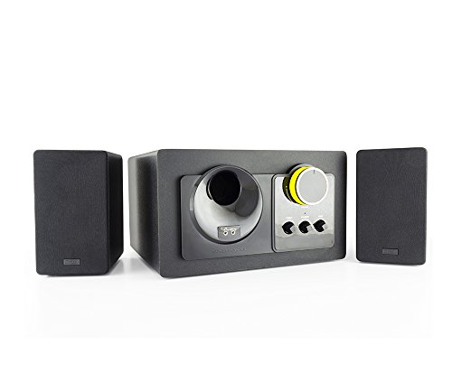 Thonet and Vander Grub Gaming Speakers, 2.1 Home Audio Speaker System, 240 Watts, RCA Stereo Input, Wood Finish, Black