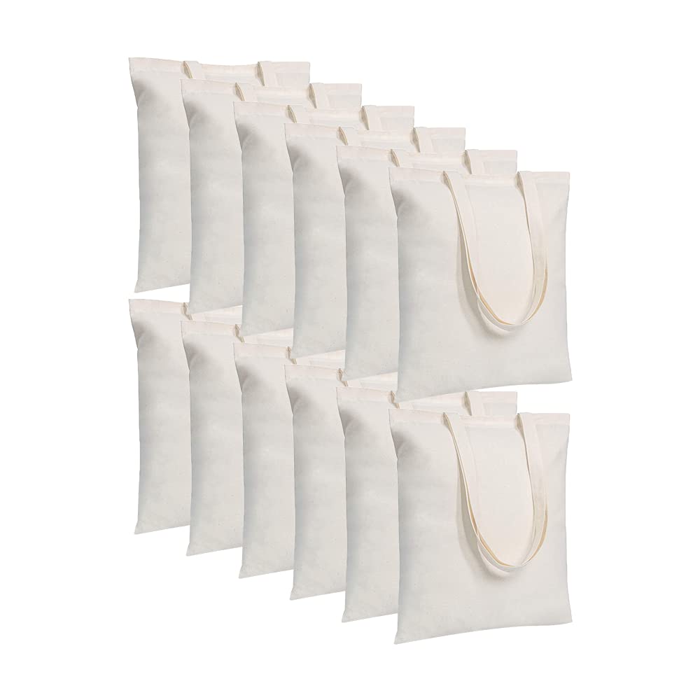 MR.R 12 Pcs Sublimation Blanks Canvas Polyester Tote Shopping Bag for Heat Press Printing, 14"x16"(Beige)