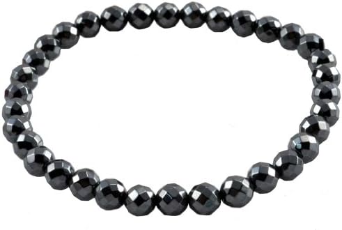Magnetic 6mm Faceted Stretch Beaded Simulated Hematite Stone Bracelet