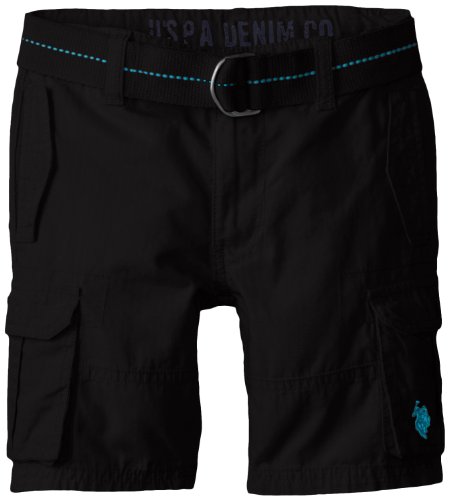 U.S. Polo Assn. Little Boys' Ripstop Cargo Short with Belt, Black, 6