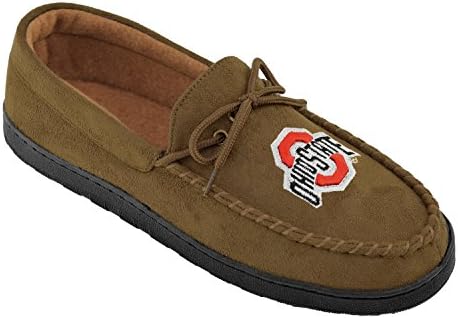 NCAA Premium Men’s Moccasin Shoes – Comfortable Flannel Lining Indoor and Outdoor use easy Slip on and off, Pick Your Favorite NCAA Team