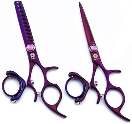 Taoxia Hairdressing Scissors 5.5 Inch Purple Hairdressing Flying Shear Rotating Handle Professional Set Adjustable Japanese Stainless Steel for Salon Barbers or Home