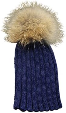 Childrens Unisex Outdoor Warm Stylish Winter Beanie Hat with Detacahable Pom Pom and Ribbed Design - Made with Real Fur