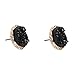 Humble Chic Simulated Druzy Studs - Gold-Tone Plated Round Circle Simple Minimalist Crystal Post Ear Stud Earrings for Women, Black, Simulated Obsidian, Simulated Onyx, 0.65 inch