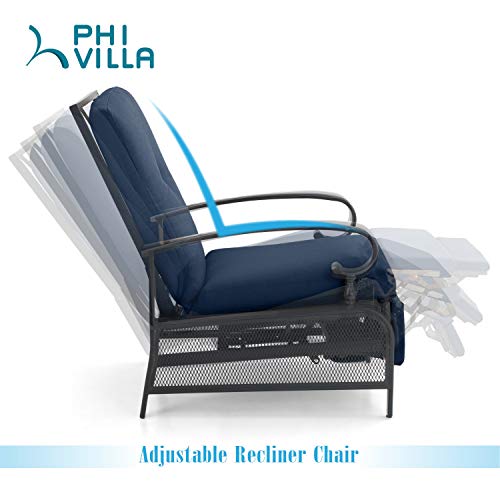 PHI VILLA Adjustable Patio Recliner Chair Metal Outdoor Lounge Chair
