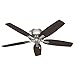 Hunter Fan Company, 53315, 52 inch Newsome Brushed Nickel Low Profile Ceiling Fan with LED Light Kit and Pull Chain, BLACK,WHITE