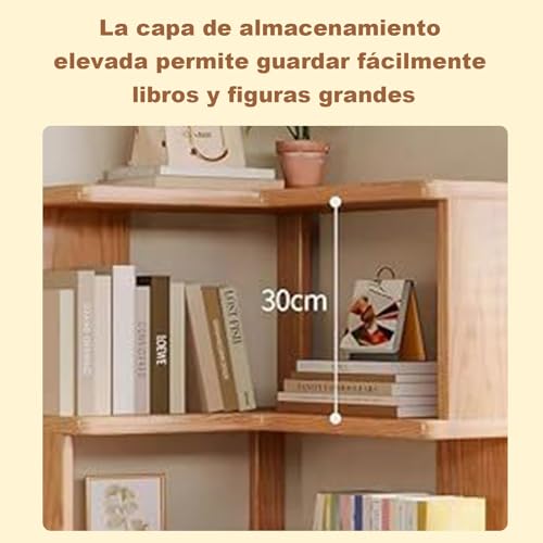 KINTOP Librero Esquinero de Pino Macizo, Estantería Angular para Sala y Recámara - Mueble Organizador para Libros, Plantas y Decoración, Diseño Minimalista(40 * 40 * 130cm)