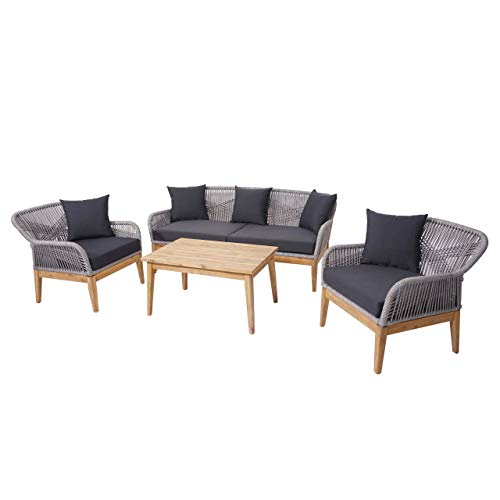 Mendler Gartengarnitur HWC-H56, Lounge-Set Sitzgruppe Sofa, Seilgeflecht Rope Holz Akazie Spun Poly FSC- Kissen…