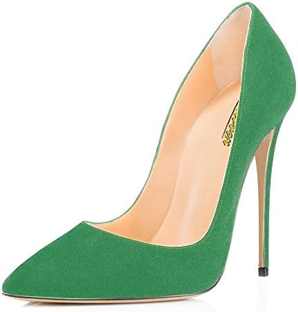 MODEMOVEN Women's Green Suede Pointy Toe High Heels Slip On Stilettos Large Size Wedding Party Evening Pumps Shoes 6 M US