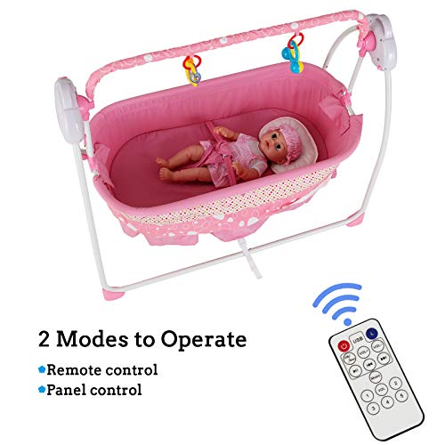 Uenjoy Rocking Multifunction Baby Swing Bed Automatic Bassinet Baby Basket with Remote Control, Music, Timing, Adjustable Speed, Pink