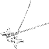 MANZHEN Triple Moon Goddess Pendant Necklace Pentacle Pentagram Wiccan Jewelry