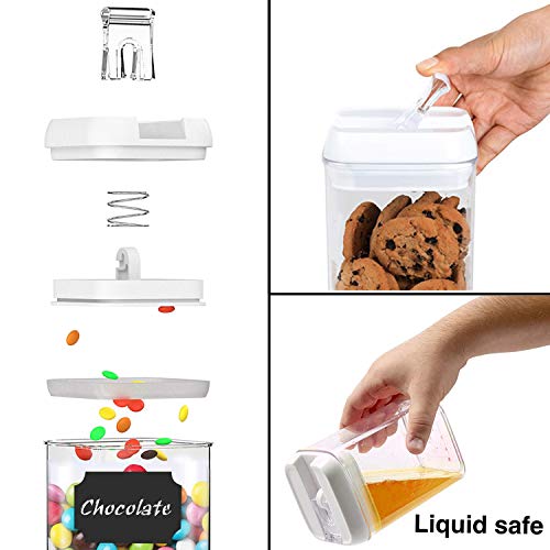 Airtight Food Storage Containers,MASSUGAR 7 Piece Set Food Storage Container + Measuring Cup + 24 Chalkboard Labels & Chalk Marker - Food Grade Durable BPA Free Cereal Containers
