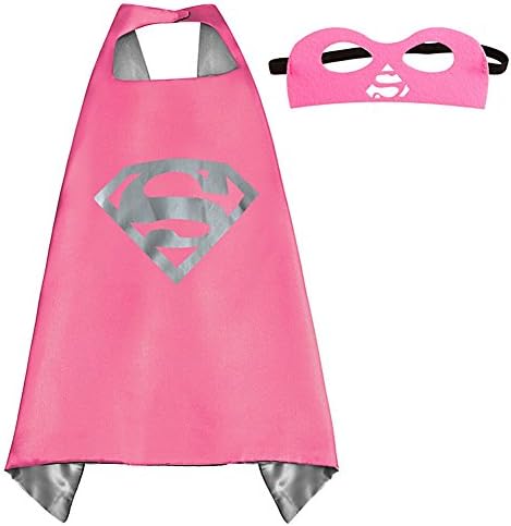 Superhero Cape and Mask set Children Dress Up Costumes (70*70CM, Red rose &amp; Silver (Red rose supergirl))